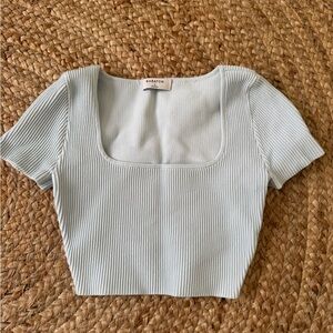 Babaton Sky Blue Ribbed Crop Top